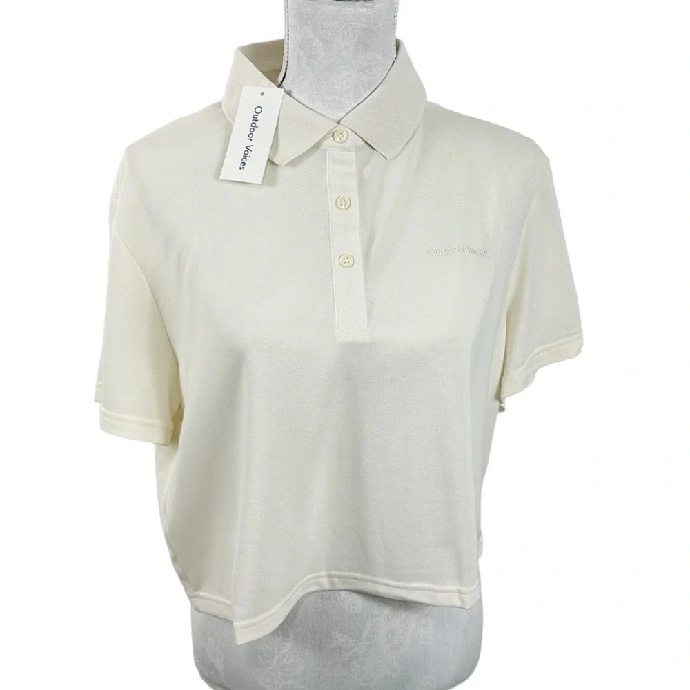 Outdoor Voices Birdie Cropped Polo‎ Women's XXL Milk Stone NWT - Picture 2 of 13